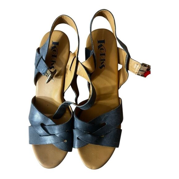 Korks Women Size 8M Grey Leather Sandals Heels Platforms Studded Buckle Strappy - Picture 5 of 12